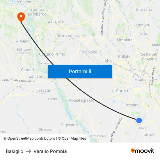 Basiglio to Varallo Pombia map