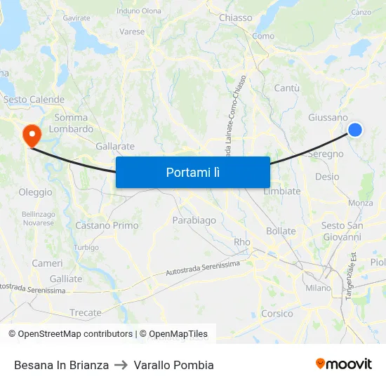 Besana In Brianza to Varallo Pombia map