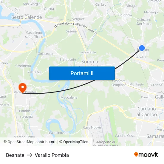 Besnate to Varallo Pombia map