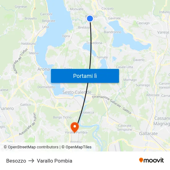 Besozzo to Varallo Pombia map