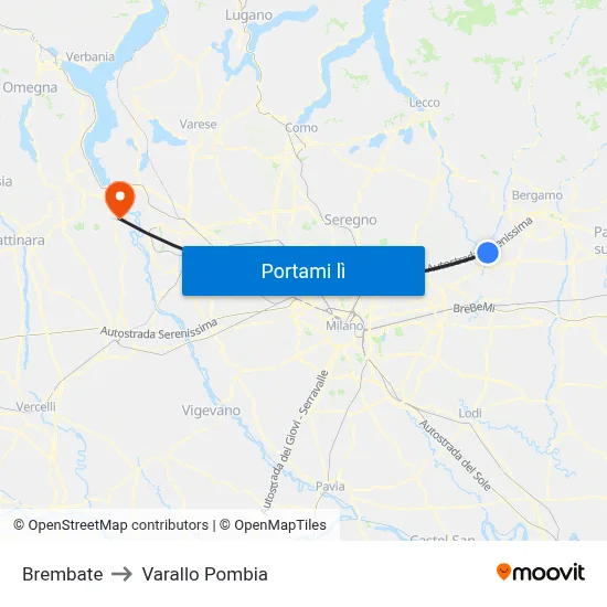 Brembate to Varallo Pombia map