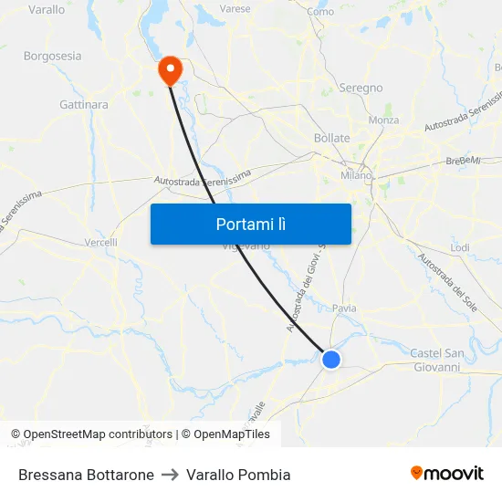 Bressana Bottarone to Varallo Pombia map