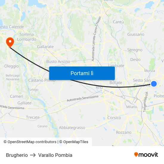 Brugherio to Varallo Pombia map