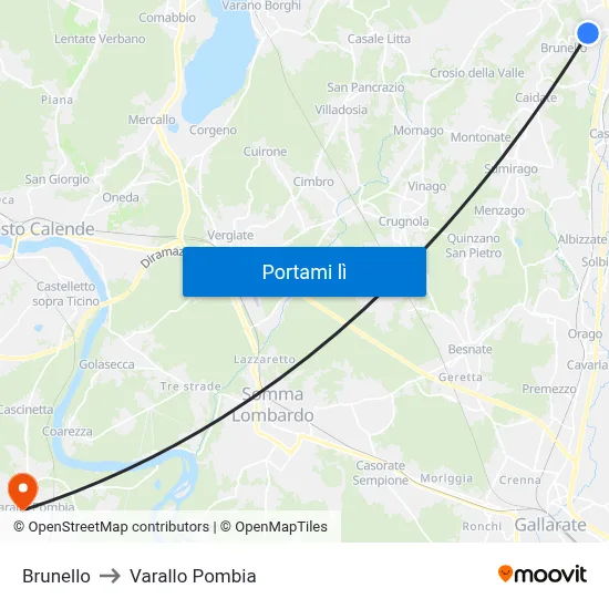 Brunello to Varallo Pombia map