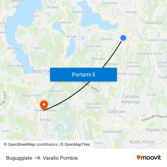 Buguggiate to Varallo Pombia map