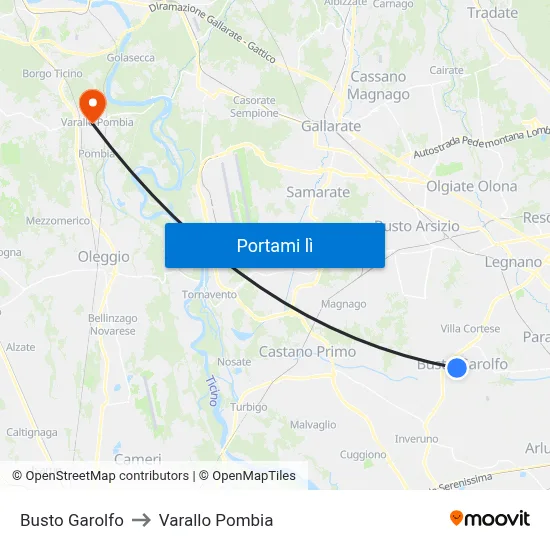 Busto Garolfo to Varallo Pombia map