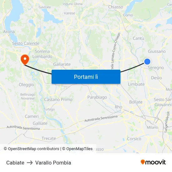 Cabiate to Varallo Pombia map