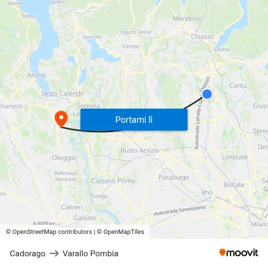 Cadorago to Varallo Pombia map