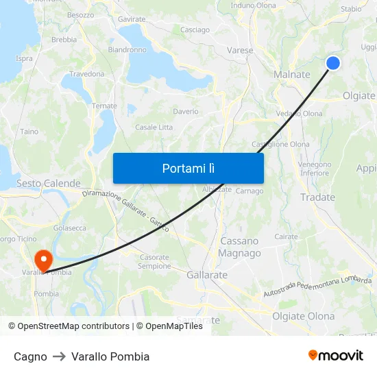 Cagno to Varallo Pombia map
