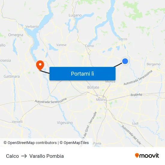 Calco to Varallo Pombia map
