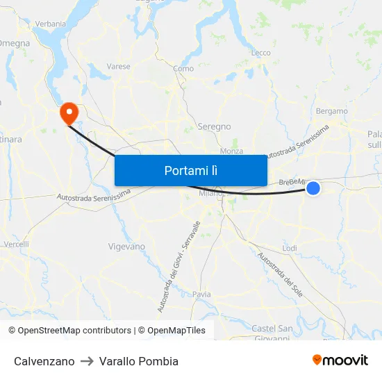 Calvenzano to Varallo Pombia map