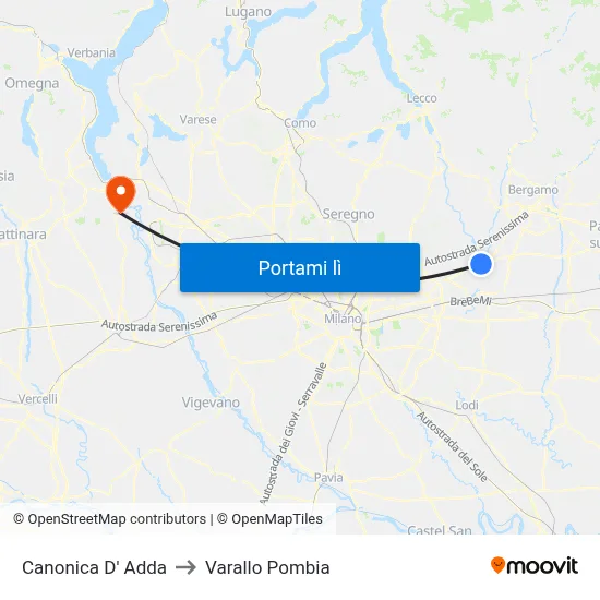 Canonica D' Adda to Varallo Pombia map