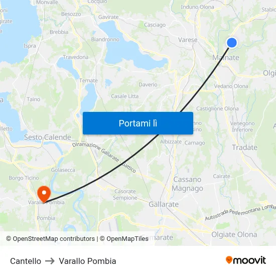 Cantello to Varallo Pombia map