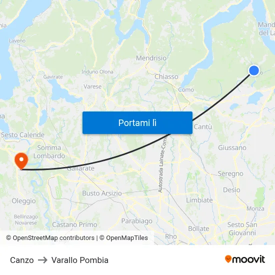 Canzo to Varallo Pombia map