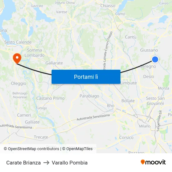 Carate Brianza to Varallo Pombia map