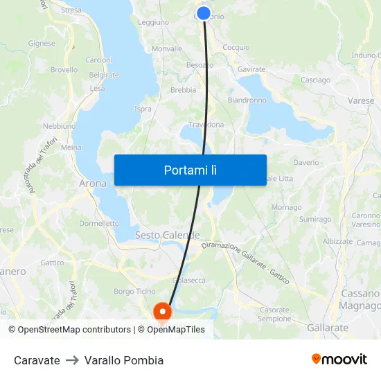 Caravate to Varallo Pombia map