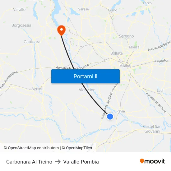 Carbonara Al Ticino to Varallo Pombia map