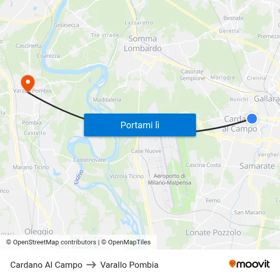 Cardano Al Campo to Varallo Pombia map