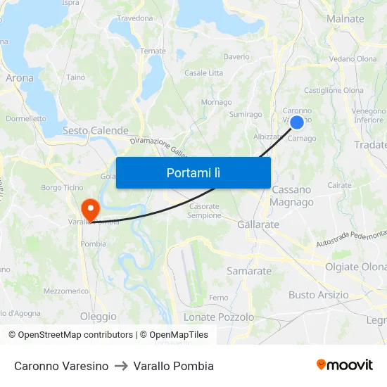 Caronno Varesino to Varallo Pombia map