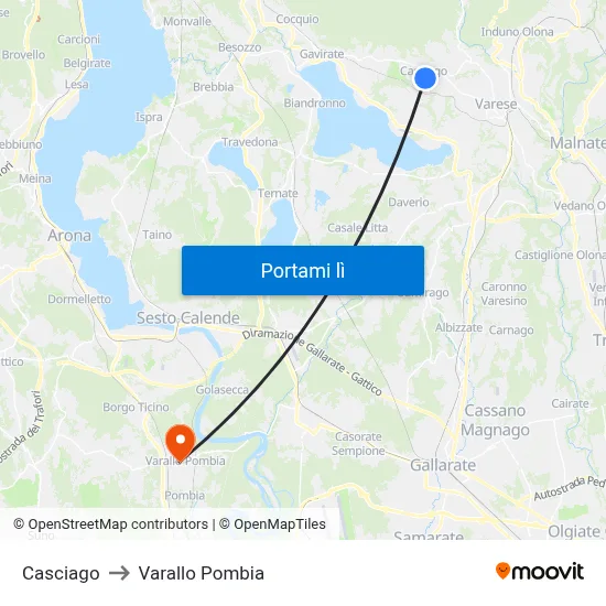 Casciago to Varallo Pombia map