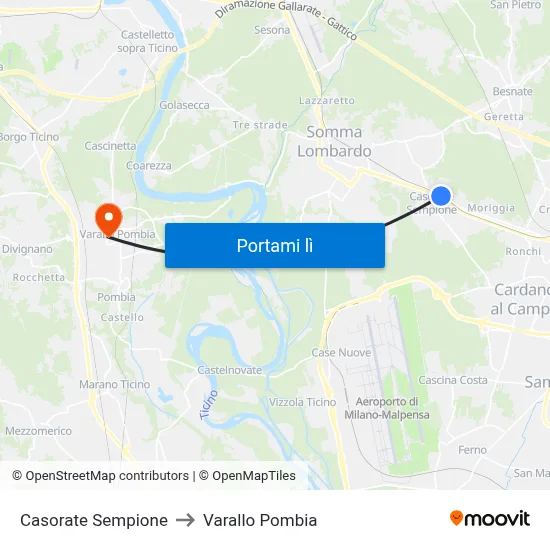 Casorate Sempione to Varallo Pombia map