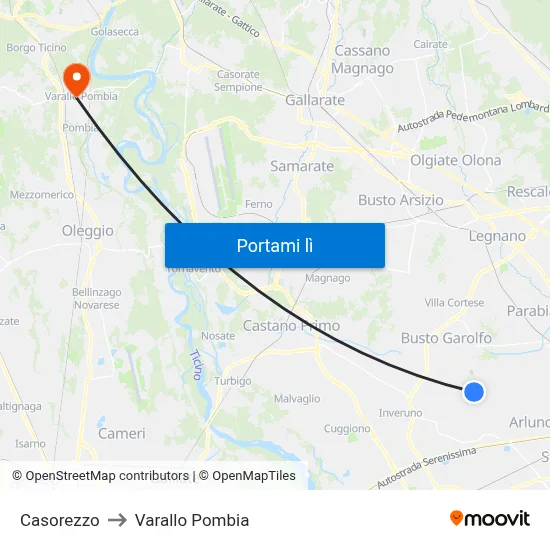Casorezzo to Varallo Pombia map