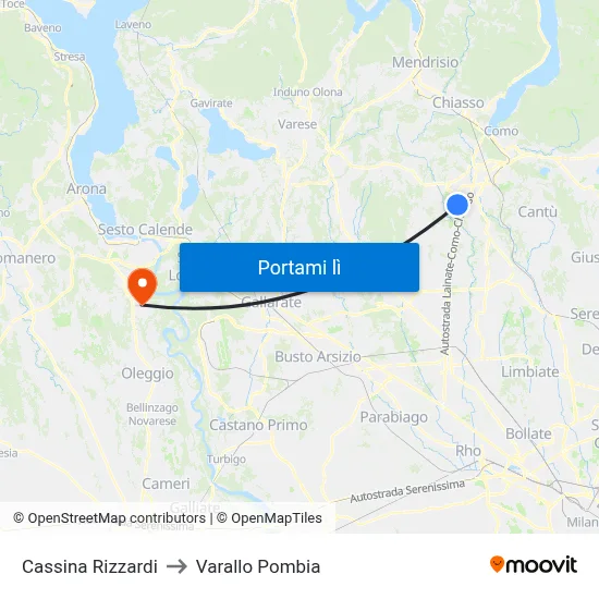 Cassina Rizzardi to Varallo Pombia map
