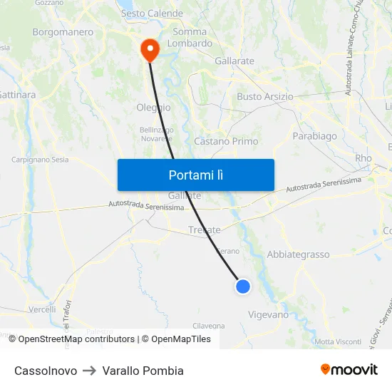 Cassolnovo to Varallo Pombia map