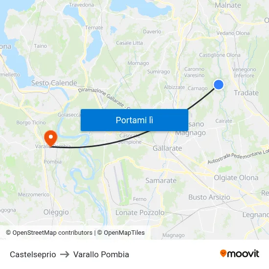 Castelseprio to Varallo Pombia map