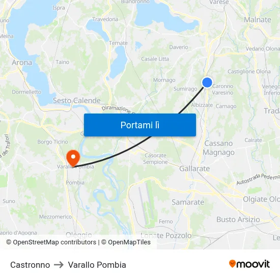 Castronno to Varallo Pombia map