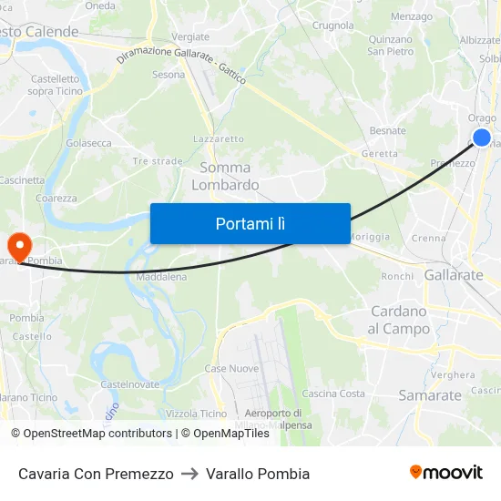 Cavaria Con Premezzo to Varallo Pombia map