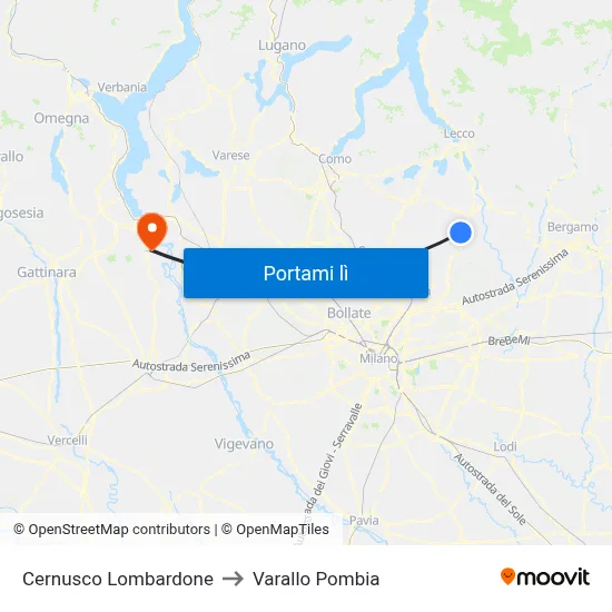 Cernusco Lombardone to Varallo Pombia map