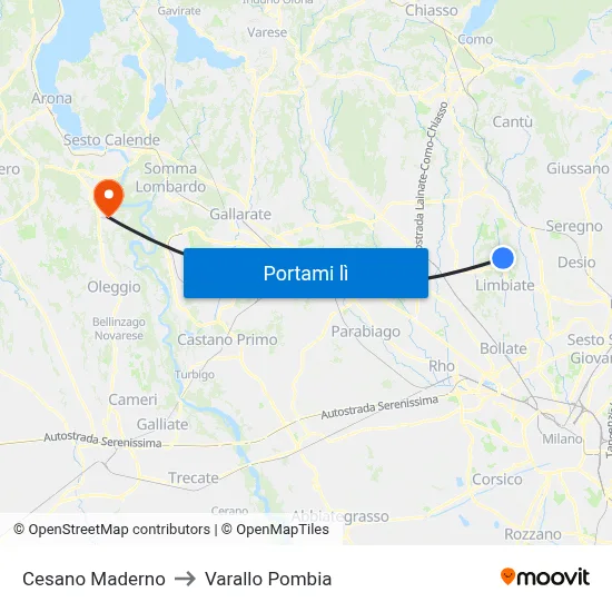 Cesano Maderno to Varallo Pombia map