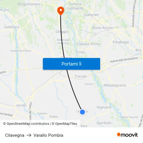 Cilavegna to Varallo Pombia map
