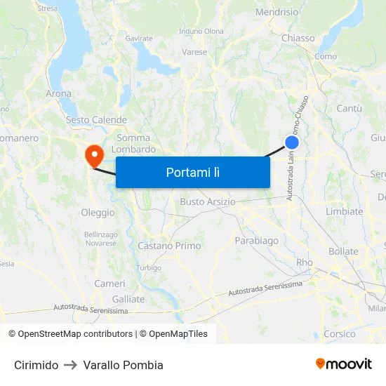 Cirimido to Varallo Pombia map