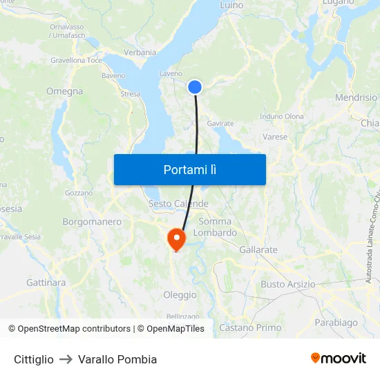Cittiglio to Varallo Pombia map