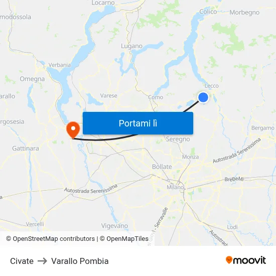 Civate to Varallo Pombia map