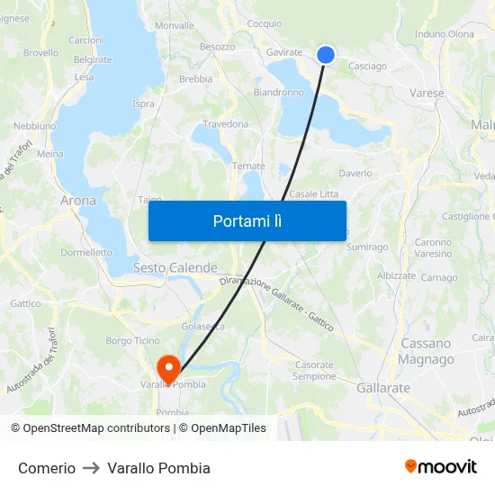Comerio to Varallo Pombia map