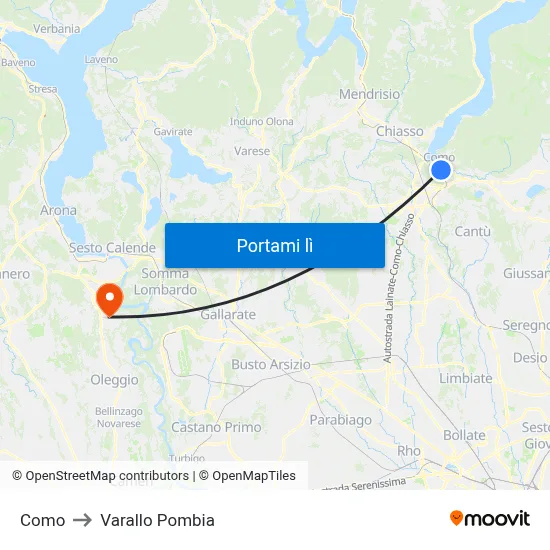 Como to Varallo Pombia map