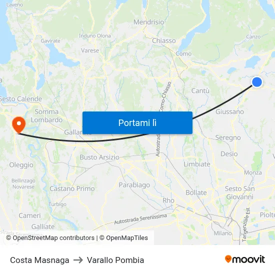 Costa Masnaga to Varallo Pombia map