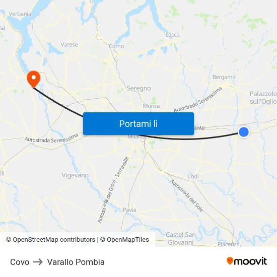 Covo to Varallo Pombia map