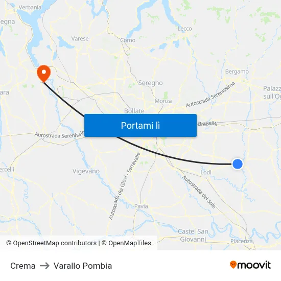 Crema to Varallo Pombia map