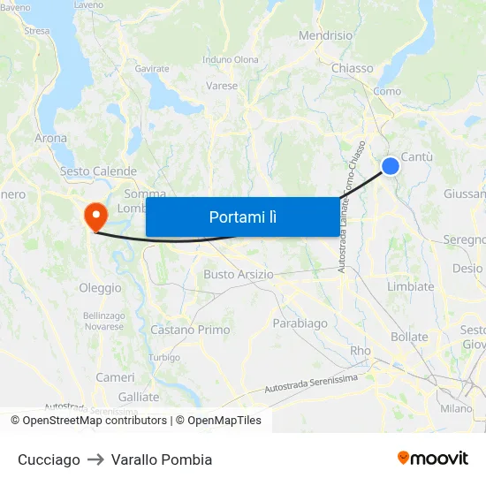 Cucciago to Varallo Pombia map
