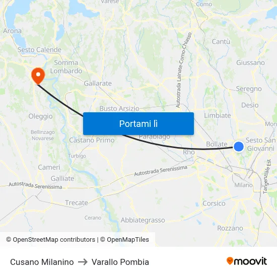 Cusano Milanino to Varallo Pombia map
