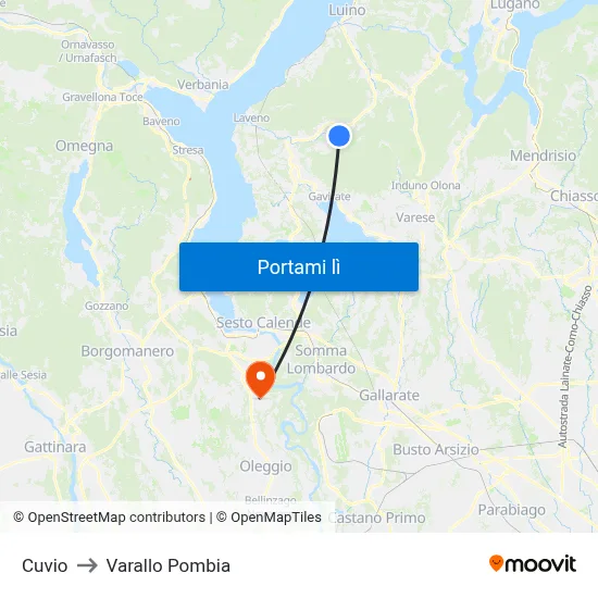 Cuvio to Varallo Pombia map