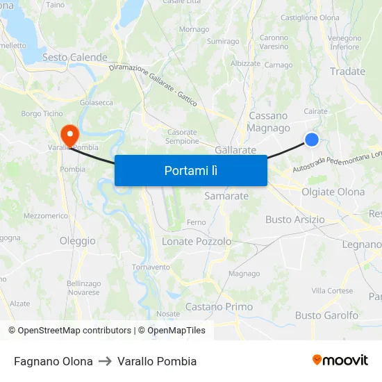 Fagnano Olona to Varallo Pombia map