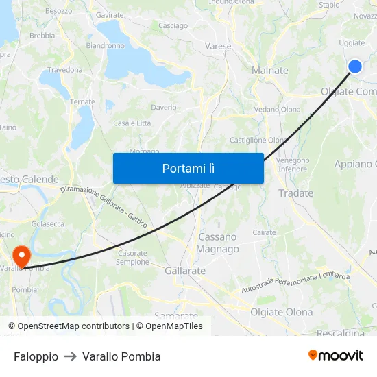 Faloppio to Varallo Pombia map