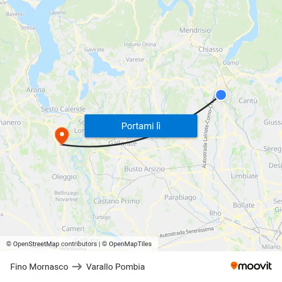 Fino Mornasco to Varallo Pombia map