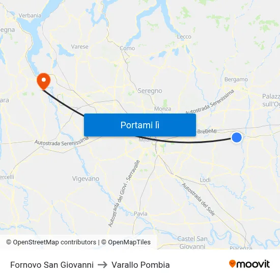 Fornovo San Giovanni to Varallo Pombia map