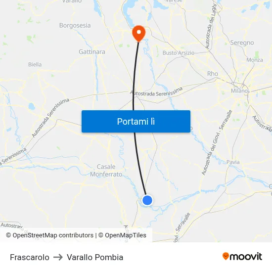 Frascarolo to Varallo Pombia map